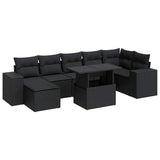 8 Piece Garden Sofa Set with Cushions Black Poly Rattan - Front View