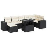 8 Piece Garden Sofa Set with Cushions Black Poly Rattan - Front View