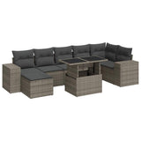 8 Piece Garden Sofa Set with Cushions Grey Poly Rattan - Front View