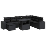 9 Piece Garden Sofa Set with Cushions Black Poly Rattan - Front View