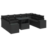 10 Piece Garden Sofa Set with Cushions Black Poly Rattan