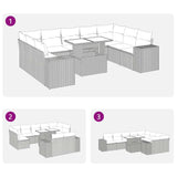 10 Piece Garden Sofa Set with Cushions Black Poly Rattan - Extra Image