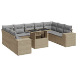 10 Piece Garden Sofa Set with Cushions Beige Poly Rattan - Front View