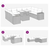 10 Piece Garden Sofa Set with Cushions Grey Poly Rattan - Extra Image