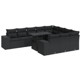 11 Piece Garden Sofa Set with Cushions Black Poly Rattan - Front View