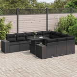 11 Piece Garden Sofa Set with Cushions Black Poly Rattan