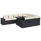 11 Piece Garden Sofa Set with Cushions Black Poly Rattan - Front View