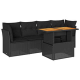5 Piece Garden Sofa Set with Cushions Black Poly Rattan - Front View