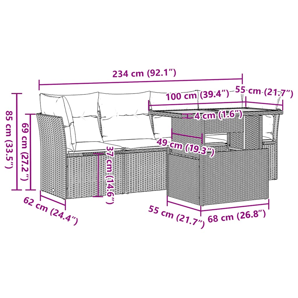 5 Piece Garden Sofa Set with Cushions Black Poly Rattan