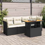 5 Piece Garden Sofa Set with Cushions Black Poly Rattan