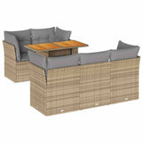 6 Piece Garden Sofa Set with Cushions Beige Poly Rattan - Front View