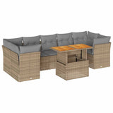 8 Piece Garden Sofa Set with Cushions Beige Poly Rattan - Front View