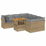 9 Piece Garden Sofa Set with Cushions Beige Poly Rattan - Front View