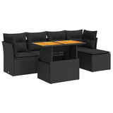 6 Piece Garden Sofa Set with Cushions Black Poly Rattan - Front View