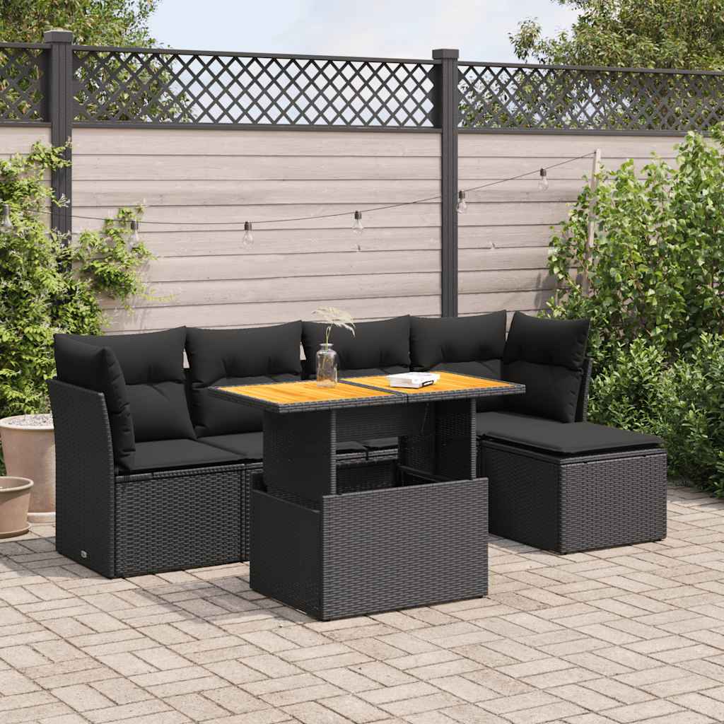 6 Piece Garden Sofa Set with Cushions Black Poly Rattan