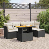 6 Piece Garden Sofa Set with Cushions Black Poly Rattan