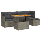 6 Piece Garden Sofa Set with Cushions Grey Poly Rattan - Front View