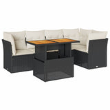 6 Piece Garden Sofa Set with Cushions Black Poly Rattan - Front View