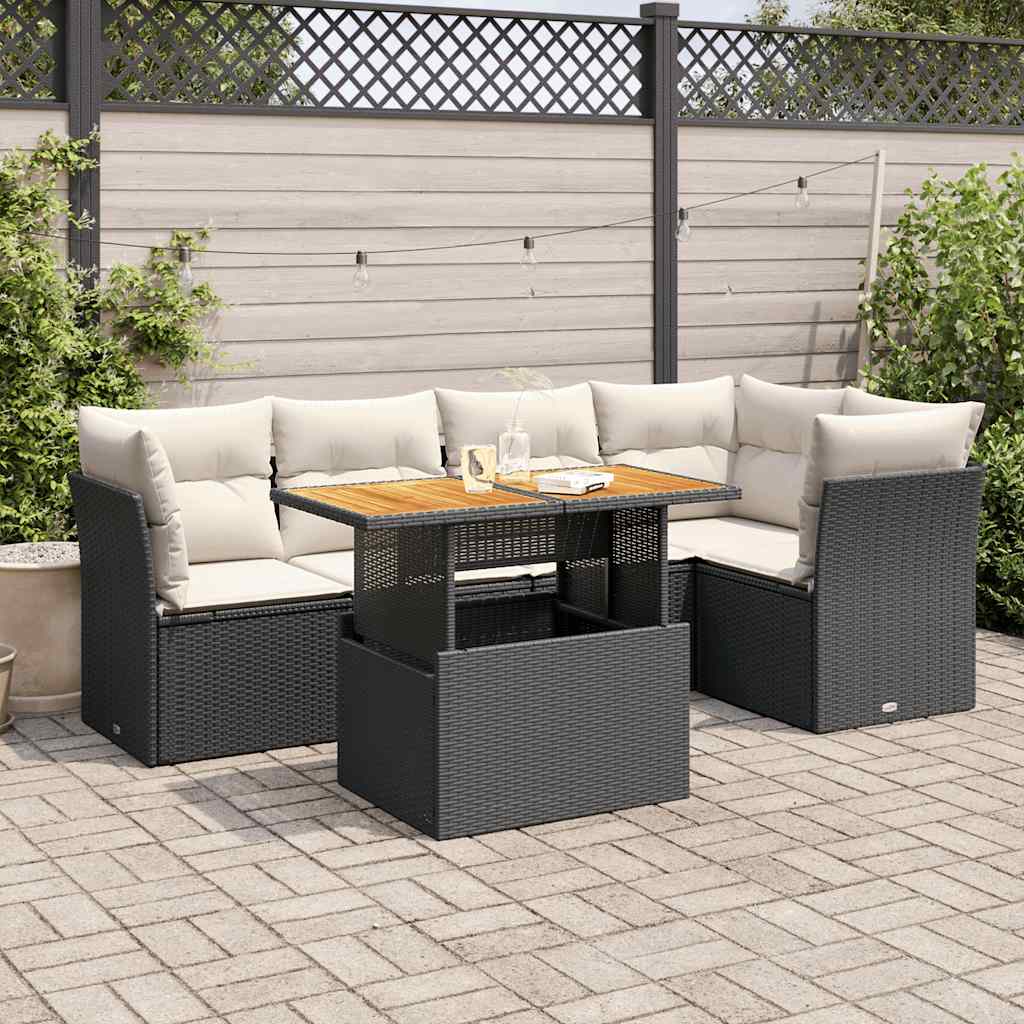 6 Piece Garden Sofa Set with Cushions Black Poly Rattan