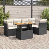 6 Piece Garden Sofa Set with Cushions Black Poly Rattan