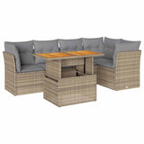 6 Piece Garden Sofa Set with Cushions Beige Poly Rattan - Front View