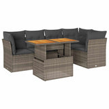 6 Piece Garden Sofa Set with Cushions Grey Poly Rattan - Front View