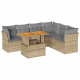 7 Piece Garden Sofa Set with Cushions Beige Poly Rattan - Front View