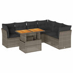 7 Piece Garden Sofa Set with Cushions Grey Poly Rattan