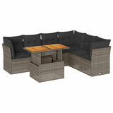 7 Piece Garden Sofa Set with Cushions Grey Poly Rattan - Front View
