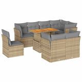 9 Piece Garden Sofa Set with Cushions Beige Poly Rattan - Front View