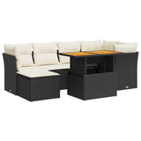 7 Piece Garden Sofa Set with Cushions Black Poly Rattan