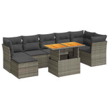 8 Piece Garden Sofa Set with Cushions Grey Poly Rattan - Front View