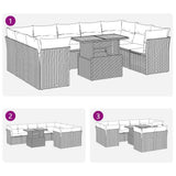 10 Piece Garden Sofa Set with Cushions Black Poly Rattan