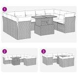 10 Piece Garden Sofa Set with Cushions Black Poly Rattan - Extra Image