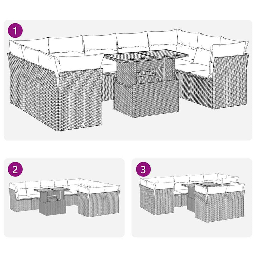 10 Piece Garden Sofa Set with Cushions Black Poly Rattan