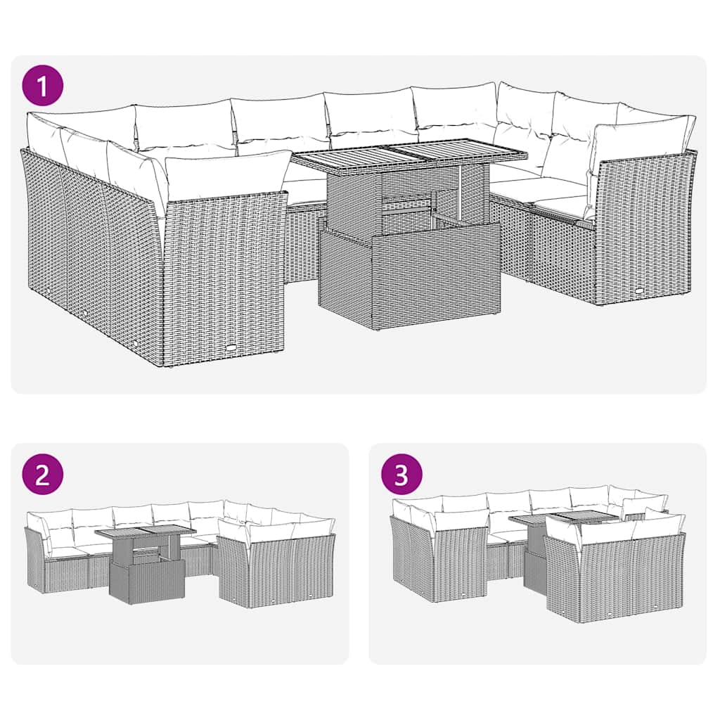 10 Piece Garden Sofa Set with Cushions Beige Poly Rattan