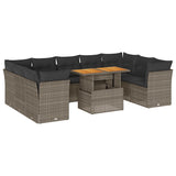 10 Piece Garden Sofa Set with Cushions Grey Poly Rattan - Front View