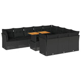 11 Piece Garden Sofa Set with Cushions Black Poly Rattan - Front View