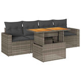 5 Piece Garden Sofa Set with Cushions Grey Poly Rattan - Front View