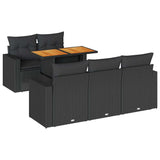 6 Piece Garden Sofa Set with Cushions Black Poly Rattan - Front View