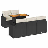 6 Piece Garden Sofa Set with Cushions Black Poly Rattan - Front View