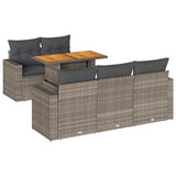 6 Piece Garden Sofa Set with Cushions Grey Poly Rattan - Front View