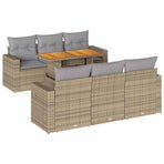 7 Piece Garden Sofa Set with Cushions Beige Poly Rattan