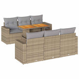 7 Piece Garden Sofa Set with Cushions Beige Poly Rattan - Front View
