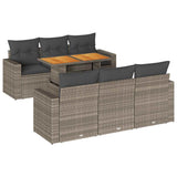 7 Piece Garden Sofa Set with Cushions Grey Poly Rattan - Front View