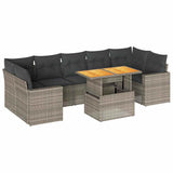 8 Piece Garden Sofa Set with Cushions Grey Poly Rattan - Front View