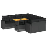 9 Piece Garden Sofa Set with Cushions Black Poly Rattan