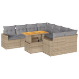 9 Piece Garden Sofa Set with Cushions Beige Poly Rattan - Front View
