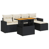 6 Piece Garden Sofa Set with Cushions Black Poly Rattan - Front View