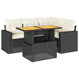 5 Piece Garden Sofa Set with Cushions Black Poly Rattan - Front View